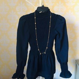 Like new, never worn Navy Blue Ruffled Blouse